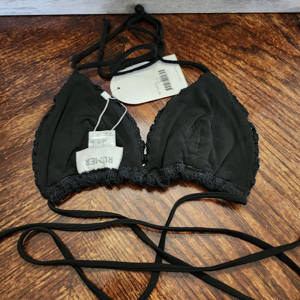 NWT Revolve Rumer Black Ines Triangle Crochet Swim Top. Sz L - Picture 3 of 8